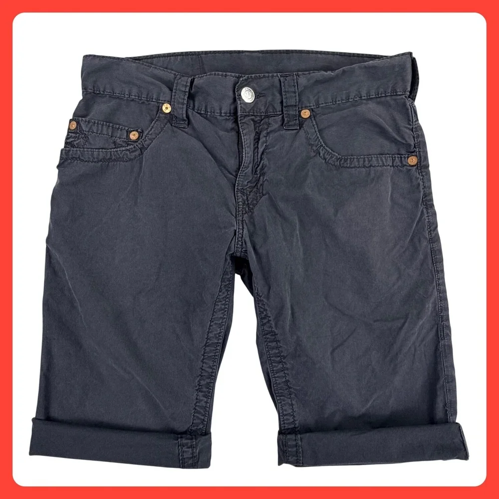 True Religion Cut Off Shorts Men 32 Gray Distressed Streetwear Horseshoe Y2K